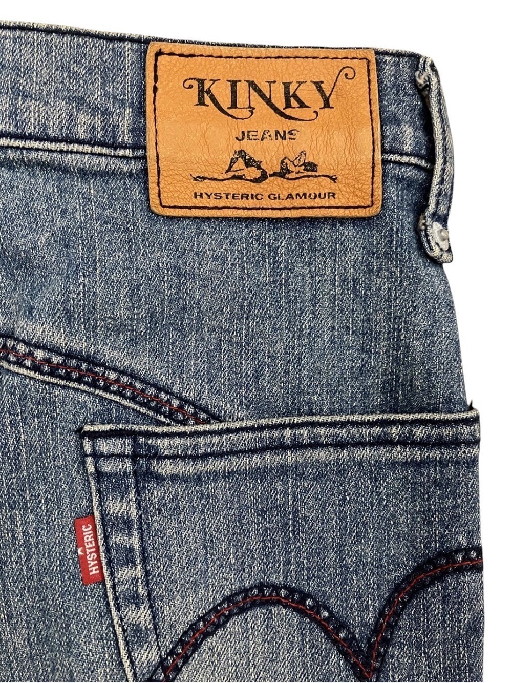 Hysteric Glamour Blue Denim Jeans with Tan Leather Patch - Picture 4 of 6
